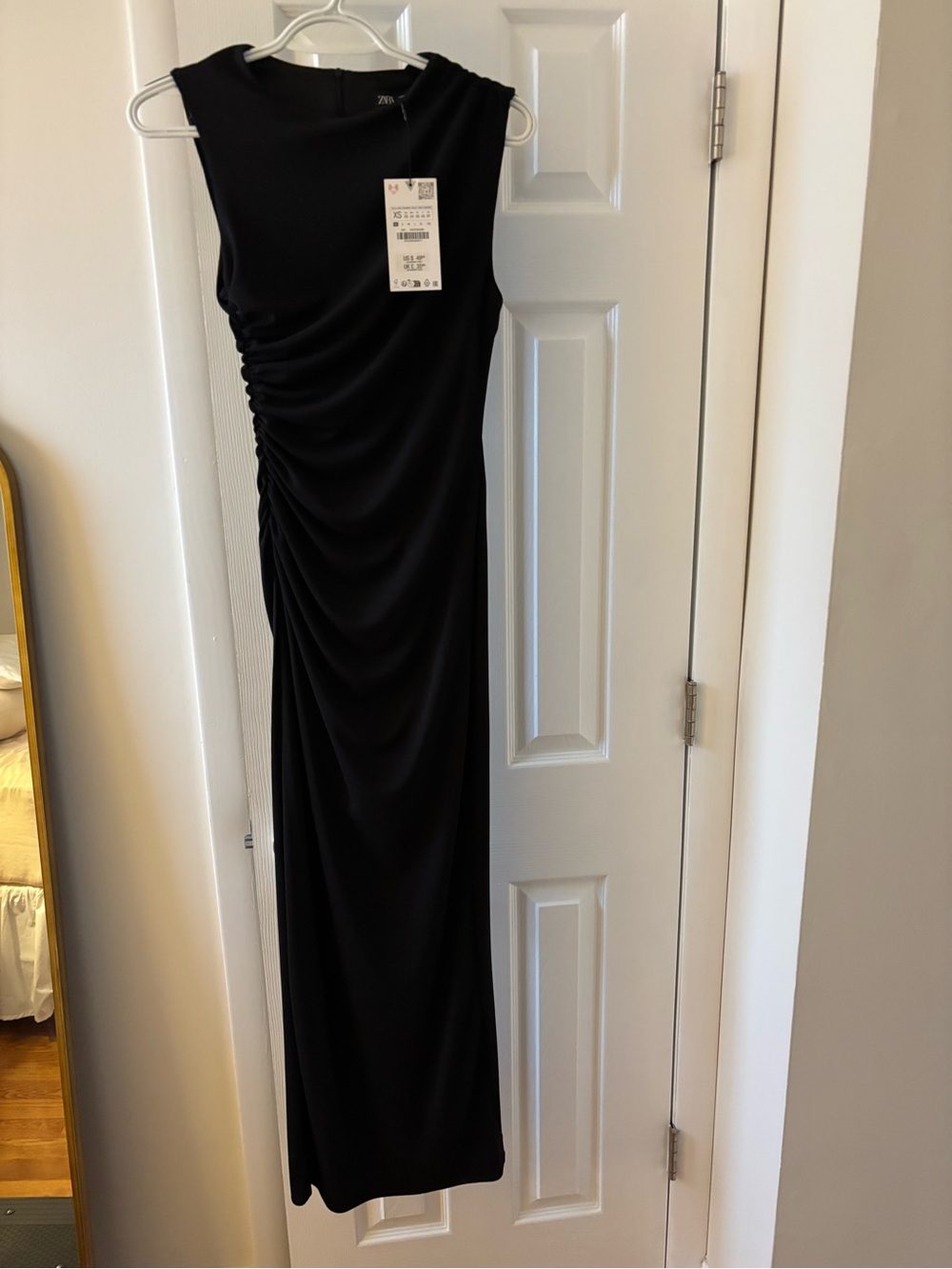 Zara Black Sleeveless Ruched Maxi Dress with Side Gather